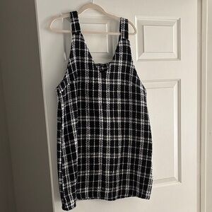 SHEIN Black and White Textured Plaid Sleeveless Dress